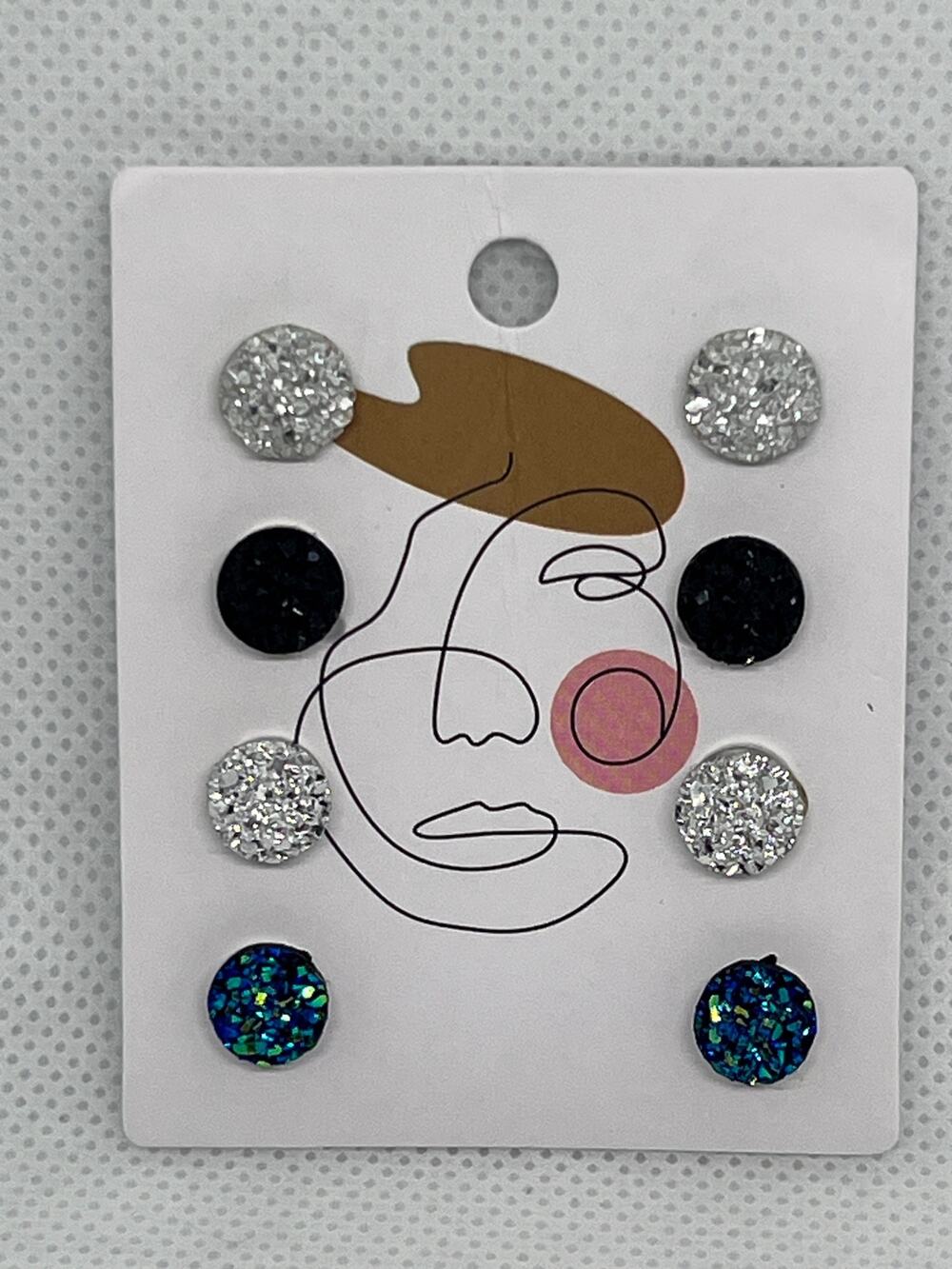 Magnetic Faux Piercing Earrings Set 4 Pairs Druzy & CZ Studs No Piercing